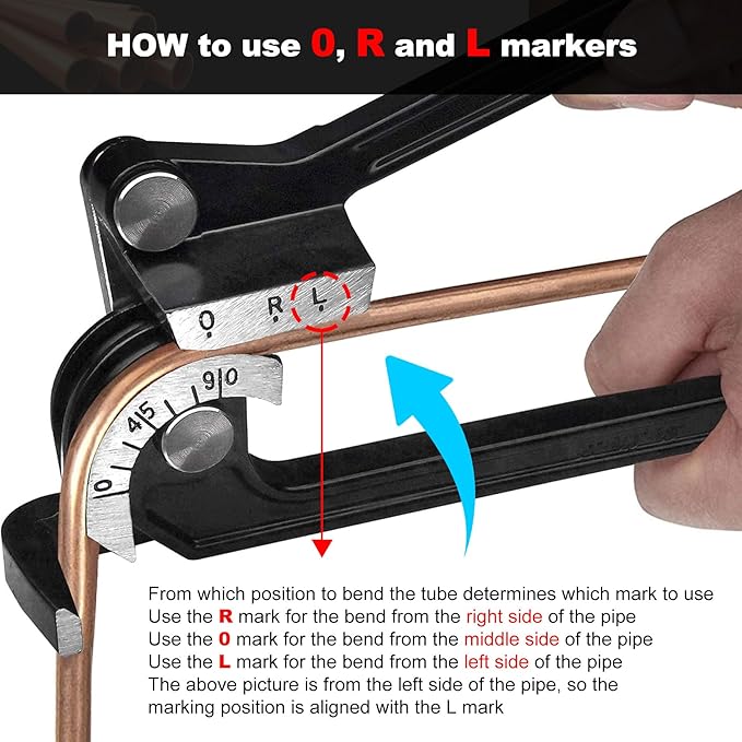 HAUTMEC Tube Bender,90 Degree 3-IN-1 pipe bender for 1/4" 5/16" 3/8" Copper Aluminum and Brass Pipes HT0004-PL