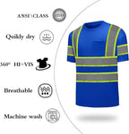 High Visibility Shirts Quick Dry Safety T Shirts with Reflective Strips and Pocket Short Sleeve Mesh Hi Vis Construction Work Class 2 Shirt for Men/Women Blue,XL