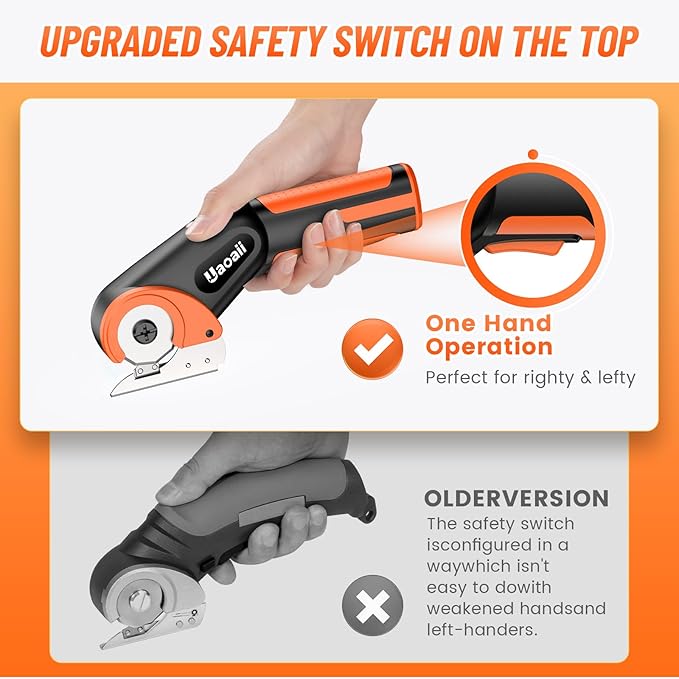 Cordless Electric Scissors, Electric Cardboard Box Rotary Cutter w/Replacement Blade & Storage Case, Safety Button, Power Carpet Cutter for Thin Cardboard Carpet Leather