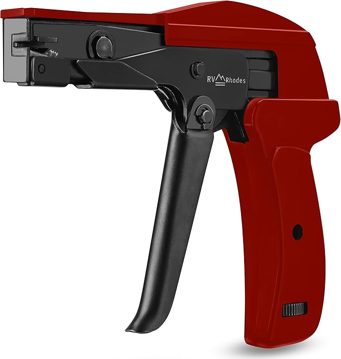 42710 Zip Tie Gun/Cable Tie Install Tool, Adjustable Tension with Built-In Cutter, for Nylon Ties up to 1/4”- Red