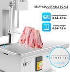 1800W Commercial Electric Bone Saw Machine, 0-7.8 Inch Cutting Thickness, 2.8HP Frozen Meat Cutter 110V Bandsaw Machine, 15" x 20" Table Sawing for Frozen Meat Rib Pork Beef with 8 Saw Blades