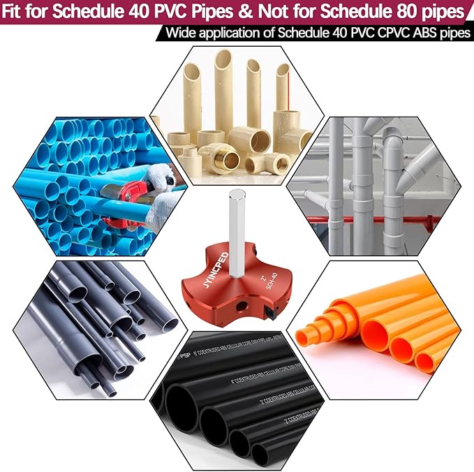 PVC Fitting Saver 2-Inch Head,Triple Blade PVC Pipe Reamer Socket Saver with 3/8-Inch Hex Shaft,Plastic Pipe Fitting Reamer Plumbing Tool for Sch.40 CPVC ABS Socket Hub,Fit Standard 1/2" Drills