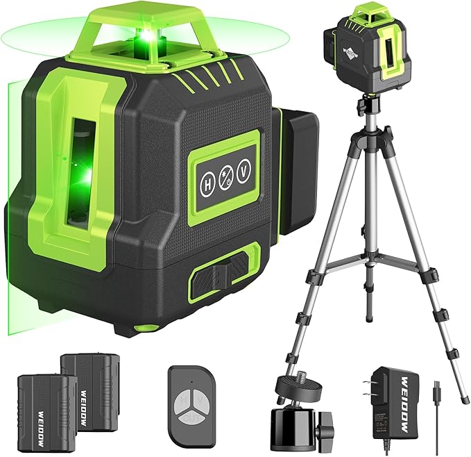 360° Laser Level with Tripod 40in, Self Leveling Laser Level with Pulse Mode, Li-ion Battery*2， Green Line Laser Leveler Tool for DIY Project