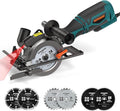 Circular Saw, 5.8A 4-1/2" Circular Saw w/Laser, Metal Auxiliary Handle, 6 Blades (4½", 4¾"), Cutting Depth 1-11/16" (90°), 1-3/8" (45°), Ideal for Wood, Soft Metal, Plastic, Tile - MCS01A