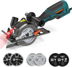 Circular Saw, 5.8A 4-1/2" Circular Saw w/Laser, Metal Auxiliary Handle, 6 Blades (4½", 4¾"), Cutting Depth 1-11/16" (90°), 1-3/8" (45°), Ideal for Wood, Soft Metal, Plastic, Tile - MCS01A