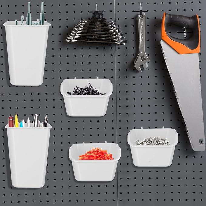 248PCS Pegboard Accessories Organizer Kit,1/8 and 1/4 inch Pegboard Hooks Assortment, Pegboard Bins, Metal Hooks for Hanging Storage (White Cup)