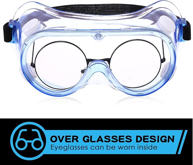 Yunsailing 30 Pack Protective Safety Goggles Clear Lab Over Glasses Anti Fog Eye Protection Goggles for Men Women(Clear Blue)
