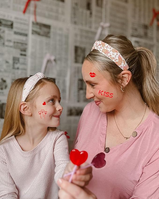 Heart Temporary Tattoos for Kids, 12 Sheets Love Confession Decorations for Classroom Girls Boys School Class Bday, 113pcs Pattern for Festivals and Parties (Red - Love)