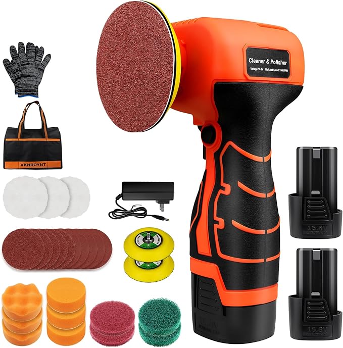 Cordless Sander, 3" Palm Sander with 2Pcs 16.8V 3.0Ah Batteries, 3500RPM Mini Polisher, 30 Accessories Sander Tool for Sanding/Polishing/Waxing/Cleaning