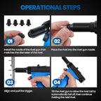 Pneumatic Rivet Gun Air Pop Riveter Tool Kit with 3/32", 1/8", 5/32", 3/16" Rivet Nozzles, Self-Suction Pneumatic Riveting Gun, Upgraded Air Riveter Hydraulic Pop Riveting Rivets Tool