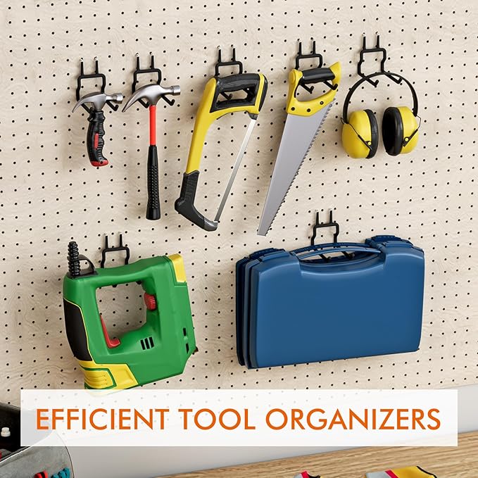 LIGHT DUST Utility Heavy Duty Pegboard Hooks - 5Pack Peg Board Accessories for Hanging Tools Fit 1/4" Peg Holes - Pegboard Organizer Large Tool Holders for Garage Workshop Shed