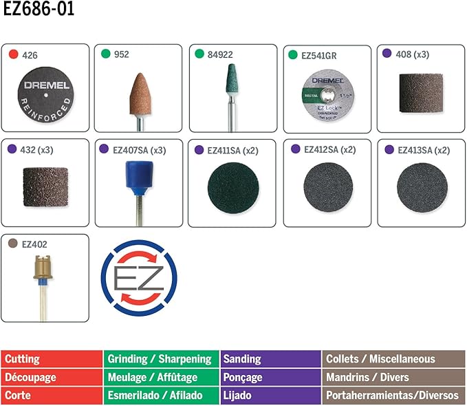 Dremel EZ686-01 EZ Lock Sanding and Grinding Rotary Tool Accessory Kit- Includes Sanding Discs/Bands and Grinding Stones- Perfect for Detail Sanding and Sharpening