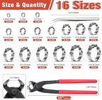 AKIHISA 300pcs 16 Sizes Single Ear Hose Clamps, 5.3-36.1mm Stainless Steel_304 Crimp Hose Clamps Cinch Rings Assortment Kit for Automotive, Pipe, Plumbing