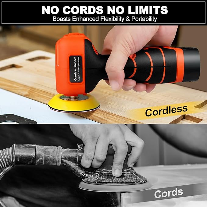 16.8V Cordless Electric Sander with 36PCS Sandpapers, 3500 RPM, 3.0Ah Battery, Lightweight & Compact Design for Wood, Metal, Paint Removal, and DIY Projects