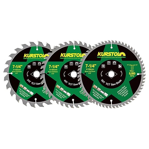Circular Saw Blade 7-1/4 Inch - 24&40&60T ABT Wood Cutting Saw Blade with 5/8” Arbor for Wood, Plastic, Plywood, Particle Boards, Multilayer Boards(3 Pack)