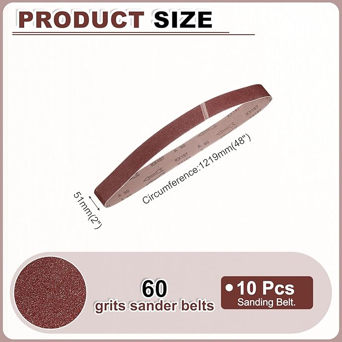 HARFINGTON 2 x 48 Inch Sanding Belts, 5 Pcs 60 Grits Aluminum Oxide Abrasive Belt Sander File Belt for Woodworking, Metal Polishing, Knife Sharpener