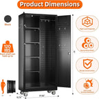 71" H Broom Storage Cabinet with Wheels and Doors,Rolling Tool Cabinet with Pegboard,Shelves and Rod for Garage Warehouse Home,Required Assembly,Black