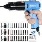 Pneumatic Rivet Nut Gun Kit with 11PCS 1/4 & 5/16 & 3/8 Mandrels, Industrial Grade Air Rivnut Tool Set with Self-Locking Head Gun, Air Riveter Nut Gun for Threaded Nutsert Insert Installation