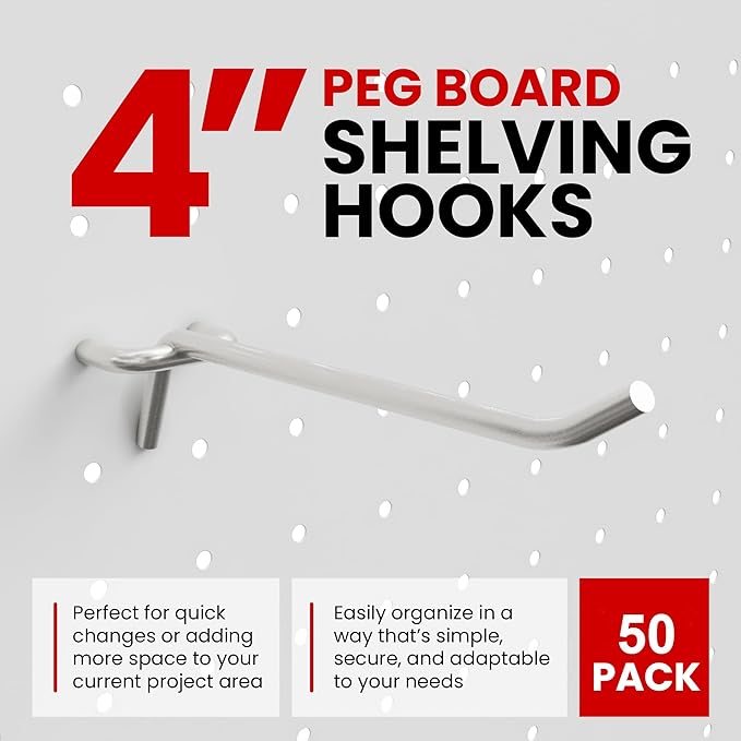 50 PC PEG Board Hooks 4 inch Pegboard Hooks 4" Length Wholesale Lot