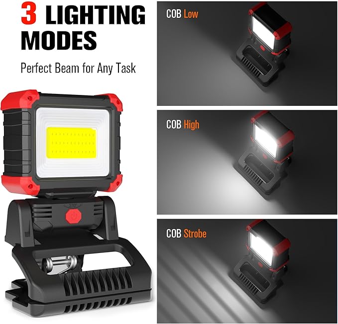 Yls 2pack LED Work Light, 2100LM Rechargeable COB Magnetic Clip on Work Light with 3 Light Modes, 270°& 180°Rotatable Portable Clamp Worklight for Car Repairs, Grilling, Camping, Emergency Use