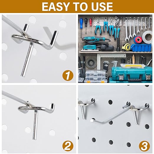 Shimeyao 100 Pcs Peg Board Shelving Hooks Stainless Steel Hanging Board Pegs Wall Display Hooks Bulk for 1/8 1/4 Garage Storage Organizer Accessories(2 Inch,Silver)