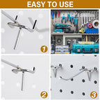 Shimeyao 100 Pcs Peg Board Shelving Hooks Stainless Steel Hanging Board Pegs Wall Display Hooks Bulk for 1/8 1/4 Garage Storage Organizer Accessories(2 Inch,Silver)