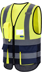 A-SAFETY High Visibility Mesh Safety Reflective Vest with Pockets and Zipper,Hi Vis Viz Reflective Safety Vest(Yellow&Navy Mesh XL)
