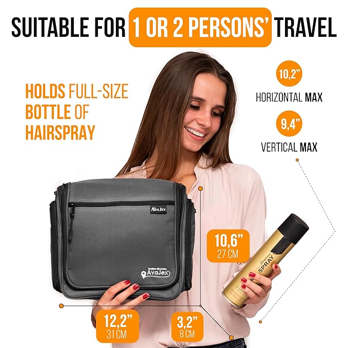 Travel Toiletry Bag for Men and Women - Large Hanging Toiletry Organizer - Waterproof Hygiene Bag with Metal XXL Swivel Hook, with Sturdy Zippers and 19 Compartments for Toiletries, Makeup, Cosmetics