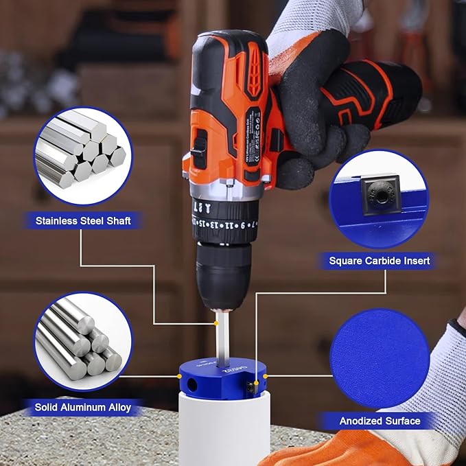 6Pcs PVC Pipe Reamer Kit With 3/4inch, 1inch,1-1/2inch, 2inch, 3inch, 4inch Head Aluminum, PVC Fitting Saver, PVC Socket Saver For SCH40, ABS, CPVC, Fit for Standard 1/2" Drill