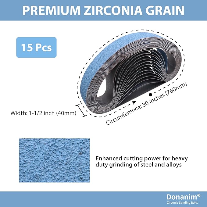15 Pack 1-1/2 x 30" Zirconia Sanding Belts for Pipe Belt Sander, 1-1/2x30 Inch Sander Belts for Pipe Tube Polisher Sander, 1.5" x 30" Zirconia Metal Grinding Sand Belts for Polishing, 80 Grit