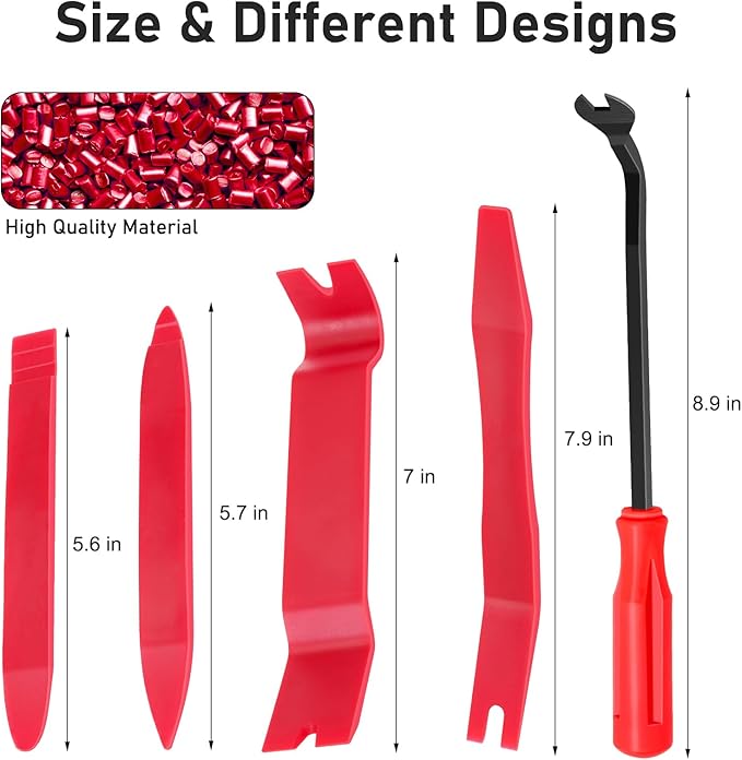 GLK Auto Trim Removal Tool Set, 5pcs Plastic Pry Tool Kit, Auto Trim Tool, Prying Tool, Car Door Panel Clip Revmoal Tool, Fasteners Remover, red