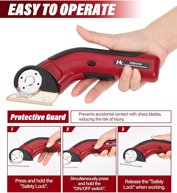 HK Cordless Electric Scissors, Rechargeable Cardboard Cutter, 4V Upgrade Motor Electric Box Cutter with 2 Blades & Safety Lock, Powerful Cutting for Cardboard Box, Plastic, Leather