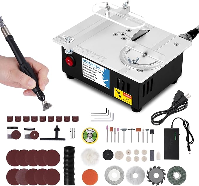 MXBAOHENG Updated Mini Multifunctional Table Saw with Cutting & Sanding Switch, Small Portable Hobby Table Saw for DIY Crafts, Model Making, Wood/Plastic/Acrylic Cutting, 96W 7-Speed Control