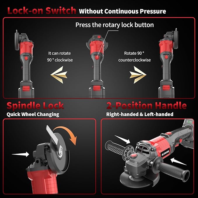 NAWIN 20V Cordless Grinder Kit,4 inch, 2×7.5Ah Battery&Fast Charger, variable speed grinder, Battery Angle Grinder Tool,Brushless Motor, Angle Grinder for Cutting, Griding, Polishing（7.5Ah）