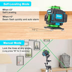 KEZERS Laser Level 360 Self Leveling,4 x 360 Laser Level with Screen Green Laser Level Line tool Leveling and Alignment Laser Tool with Pulse Mode for Construction and Picture Hanging,Remote Control