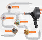 BACOENG 25Ft Drain Auger, Heavy Duty Plumbing Snake with Drill Adapter, Use Manually or Powered for Drain Clog, Shower Sink, Comes with Gloves and Bag (Orange)