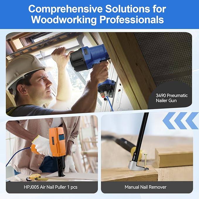 Pneumatic Framing Nailer and Nail Puller,Pneumatic Power Tool Combo Kit with 400 Paper Collated Nails,2-In-1 Pro Preferred Brand of Pneumatic Nailer Gun and Nail Puller Ideal for Framing