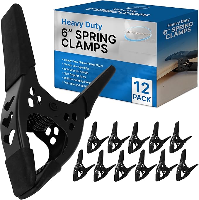 Lot of 12-6" inch Spring Clamp Large Super Heavy Duty Spring Metal All Black - 2.5 inch Jaw opening