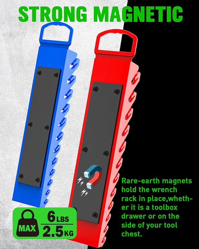 SWANLAKE 2-Piece Magnetic Wrench Organizer Toolbox Holder, SAE (1/4'' to 15/16''), Metric (6mm to 24mm) Ratchet Wrench Organizers, Total Hold 24 Slots Wrenches Holder for Tool Box