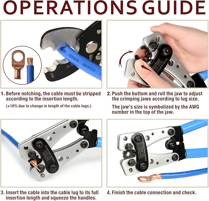 iCrimp Cable Lug Crimping Tool for Heavy Duty Wire Lugs, Battery Terminal, Copper Lugs AWG 8-1/0