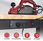 Work Table for Garage 60 Inch Workbench with Storage Adjustable Height Rubber Wood Tabletop Work Bench with Power Outlets Pegboard Pad for Cutting Wood Shop Woodworking Home Office