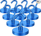 MIKEDE Strong Magnetic Hooks, 110Lbs Heavy Duty Magnetic Hooks for Cruise, Neodymium Earth Magnets with Hooks for Hanging, Super Metal Industrial Magnets for Grill, Storage (Blue,10 Pack)