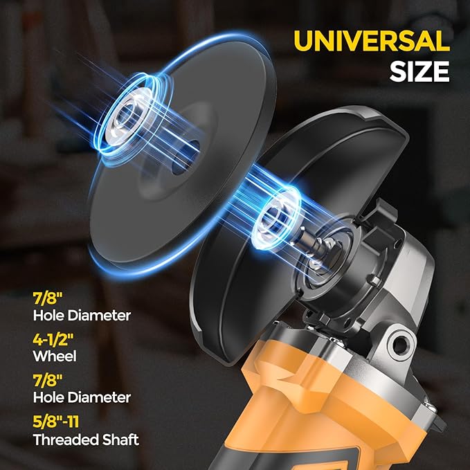 Brushless Cordless Angle Grinder, 21V Angle Grinder Toolbox Kit, with 2x4.0Ah lithium batteries and charger, yellow 4-1/2 inch grinder, suitable for cutting, grinding, polishing
