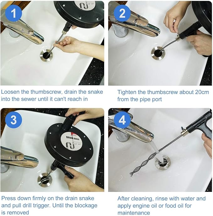 FLSEPAMB Drain Auger 25 Ft Plumbing Snake Snake Drain Clog Remove Tool Professional Sink Snake for Bathtub Drain, Kitchen Sink, Comes with Gloves and 25 Inch Snake Hair Clog Remover