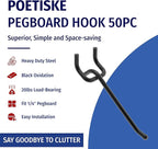POETISKE Pegboard Hooks 0.2” Diameter 10 inch Black Metal Ball Ending Garden Tool Organizer Fits 1/4’’ Pegboard Garage Wall Hooks 50PCS