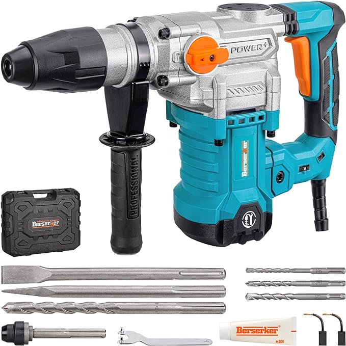 Berserker 1-9/16" SDS-Max Heavy Duty Rotary Hammer Drill with Vibration Control,Safety Clutch,13 Amp 3 Functions Demolition Rotomartillo for Concrete-Including 4 Drill Bits,2 Chisels,Carrying Case
