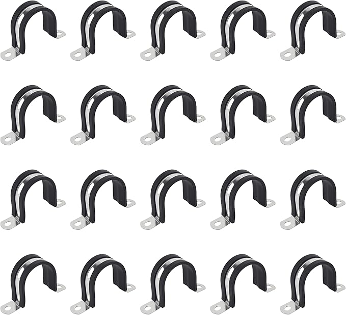 1 Inch 20 PCS 2 Holes Rubber Cushioned U Bracket Clamp, Reinforced Rigid Pipe Strap, Stainless Steel Conduit Straps Cable Clamp (25 mm) by Tavonuxt