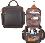 Masa Kawa Leather Hanging Travel Toiletry Bag for Men Portable Expandable Camping Cosmetics Makeup Toiletries Organizer Vintage Bathroom Shaving Kit Brown Wash Bags