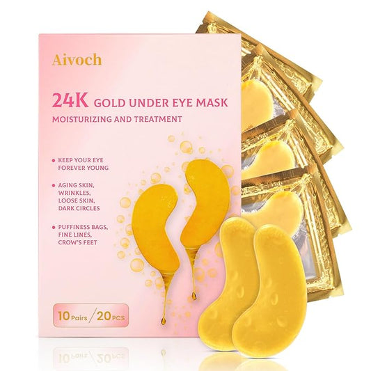 10Pairs 20Pcs 24K Gold Under Eye Patches, Collagen Eye Masks for Dark Circles and Puffiness, Reduce Wrinkles and Puffy Eyes, Refresh Your Skin, Women Skincare Eye Treatment Products-VeraVaultWomen