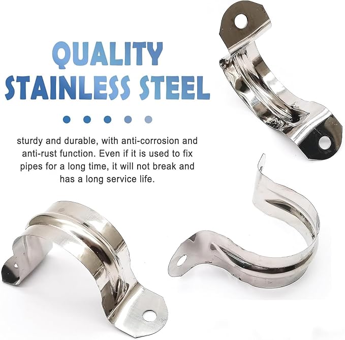 50 Pack 1/2 Inch 12mm U Bracket Rigid Pipe Strap Clamp, Two Hole Strap U Tube Pipe Conduit Clamp Clip for Pipe Fixing